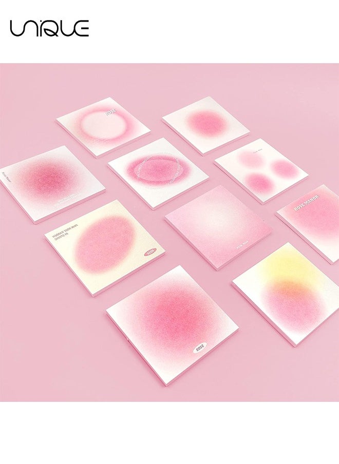 Unique - 400 Sheets Non-Sticky Notes Blank Memo, Macaron Gradient Ramp Note, 10 Different Unique Designs ,Cube Not Sticky Origami Paper for Study Office Supplies No Stickiness Gift Sticker (Pink) - Image 1
