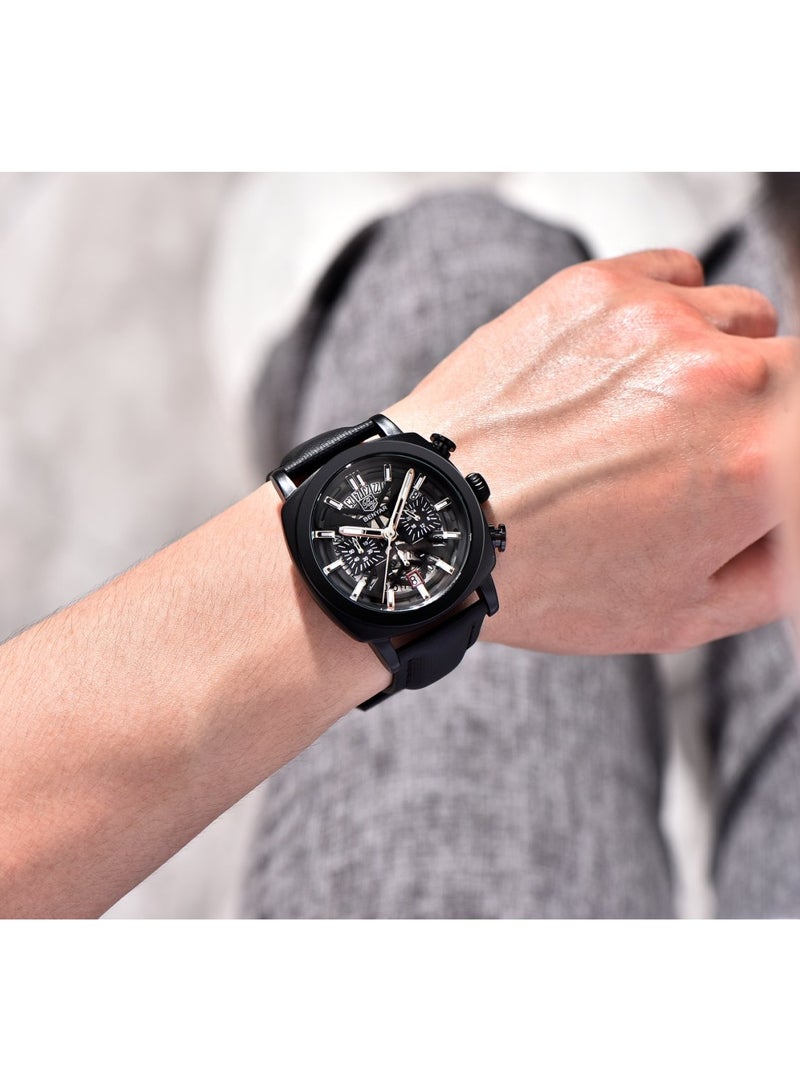 BENYAR Watches for Men Luxury Quartz Water Resistant Watch Men's Chronograph Genuine Leather Strap 5205 Black - Image 3