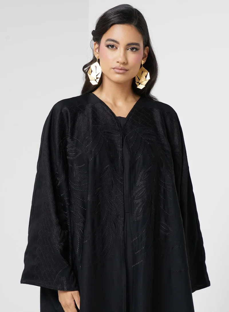 hayas closet Embroidered Open Abaya
