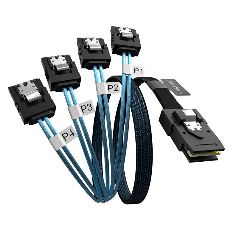 OIKWAN كابل Mini SAS إلى 4 SATA، 36 دبوس SFF 8087 مضيف/تحكم إلى 7 دبوس SATA هدف/لوحة خلفية، متوافق مع PERC H310، وحدة تحكم RAID (1م / 3.3 قدم) - Image 1
