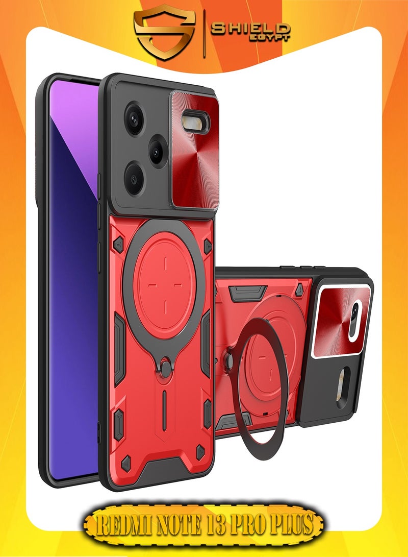 SHIELD EGYPT For Xiaomi Redmi Note 13 Pro Plus Armored Camera Shield Cover Camera Lend Protection, Built-in 360° (Red)