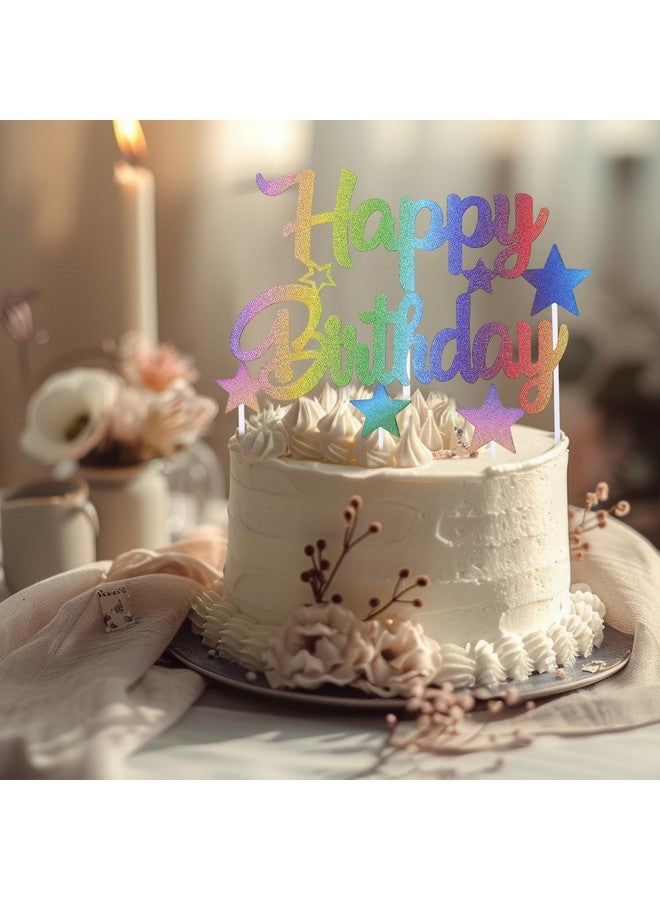 Grevosea 7 Pcs Glitter Happy Birthday Cake Toppers, Glitter Star Cake Topper Birthday Party Decoration Supplies Happy Birthday Cake Bunting Decor Colorful Photo Booth Props for Anniversary Birthday Party - Image 5