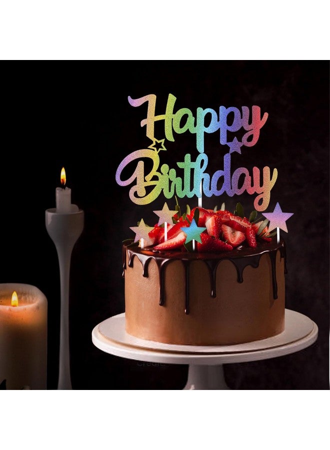 Grevosea 7 Pcs Glitter Happy Birthday Cake Toppers, Glitter Star Cake Topper Birthday Party Decoration Supplies Happy Birthday Cake Bunting Decor Colorful Photo Booth Props for Anniversary Birthday Party - Image 4