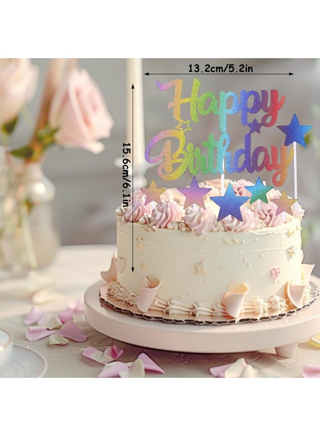 Grevosea 7 Pcs Glitter Happy Birthday Cake Toppers, Glitter Star Cake Topper Birthday Party Decoration Supplies Happy Birthday Cake Bunting Decor Colorful Photo Booth Props for Anniversary Birthday Party - Image 2