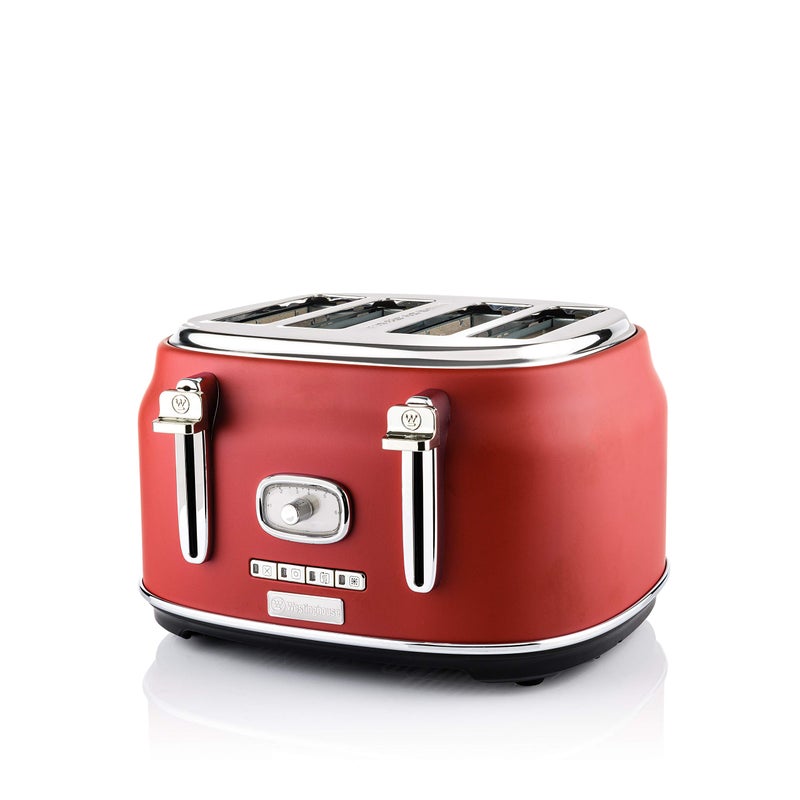 Westinghouse Retro 4Slice Toaster  Six Adjustable Browning Levels  with Self Centering Function  Crumb Tray  Including Warm Rack for Bread Bagels Sandwiches  Croissants  Red