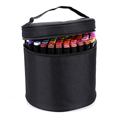 BTSKY Multifunction Marker Case - Zippered Canvas Pen Bag Pencil Organizer Stationary Storage for 80 Markers, Black (NO Compartments Inside, Markers Not Included) - Image 1