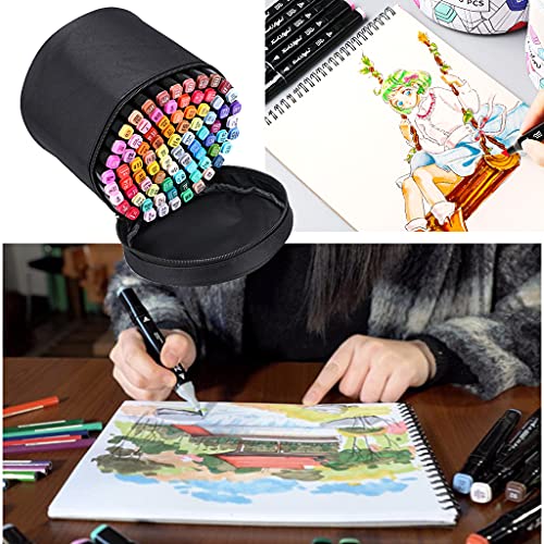 BTSKY Multifunction Marker Case - Zippered Canvas Pen Bag Pencil Organizer Stationary Storage for 80 Markers, Black (NO Compartments Inside, Markers Not Included) - Image 5