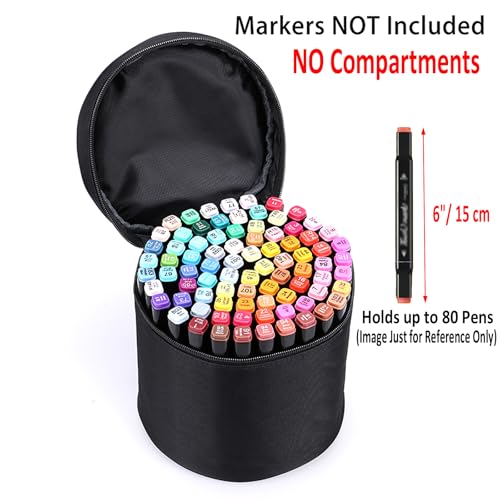 BTSKY Multifunction Marker Case - Zippered Canvas Pen Bag Pencil Organizer Stationary Storage for 80 Markers, Black (NO Compartments Inside, Markers Not Included) - Image 3