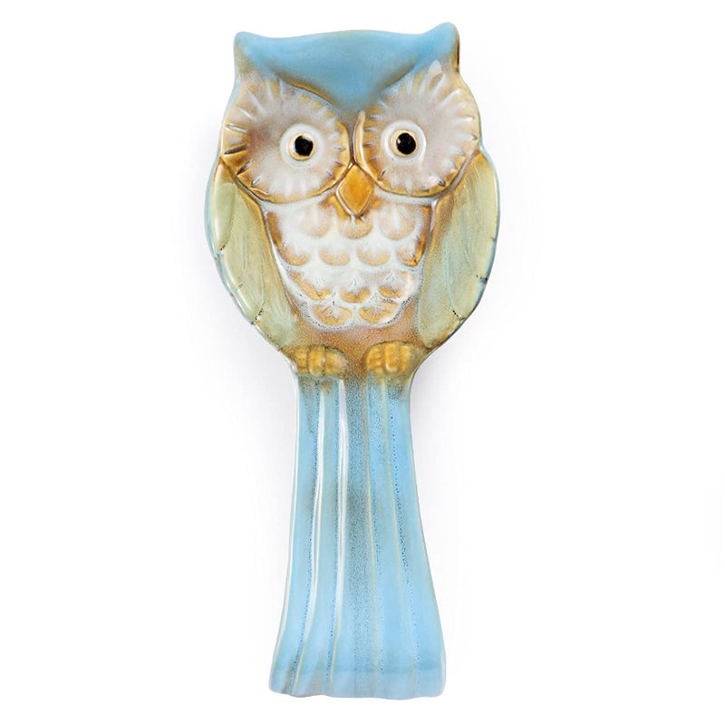 Sanbege Owl Spoon Rest Ceramic Ladle Holder Utensil Rester for Stove Top Kitchen Counter Dining Table Coffee Station Blue
