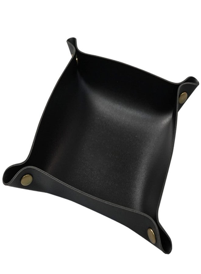 Banugo Valet Tray, Leather Tray, Small Catchall Tray, Foldable Jewelry Travel Organizer, Suitable for Travel, Storage, Nightstand, Home or Office (Black-S) - Image 1