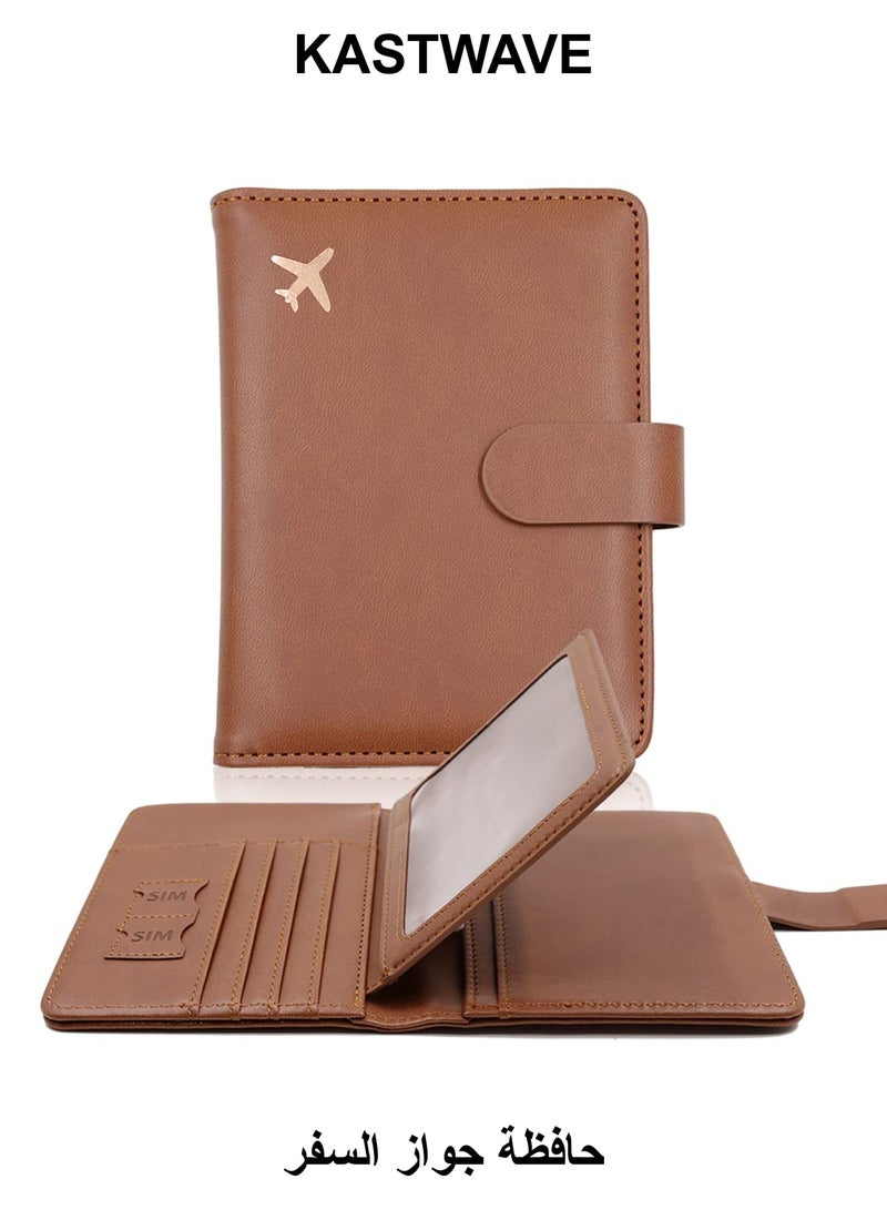 KASTWAVE Passport Holder, Passport Holder Card Slots, Creative Aircraft Certificate Storage Bag, Cute Passport Cover for Women and Men, Waterproof Rfid Blocking Travel Wallet (Borwn) - Image 1