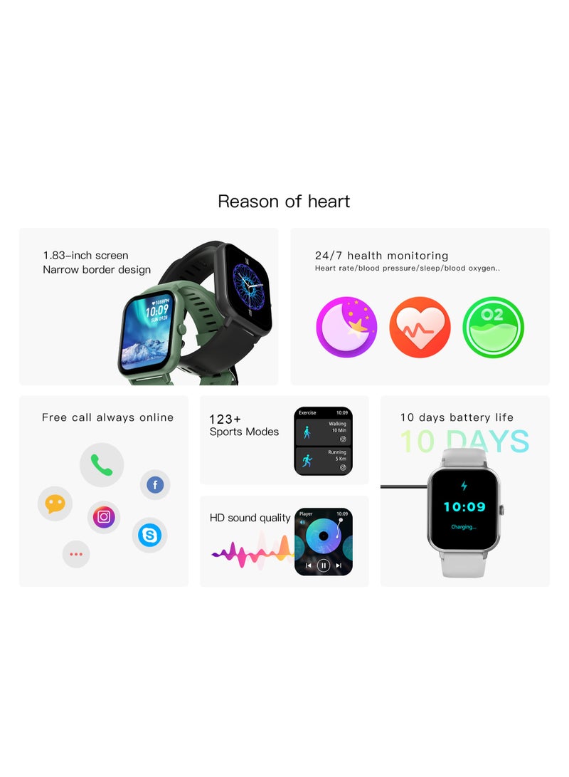 لييج ساعة ذكية رجالية مربعة الشكل بشريط أسود مقاس 1.82 بوصة، متعددة الوظائف، مقاومة للماء، عداد خطوات، منبه، إجراء مكالمات لاسلكية، مراقبة الصحة، وإشعارات الرسائل. - Image 3