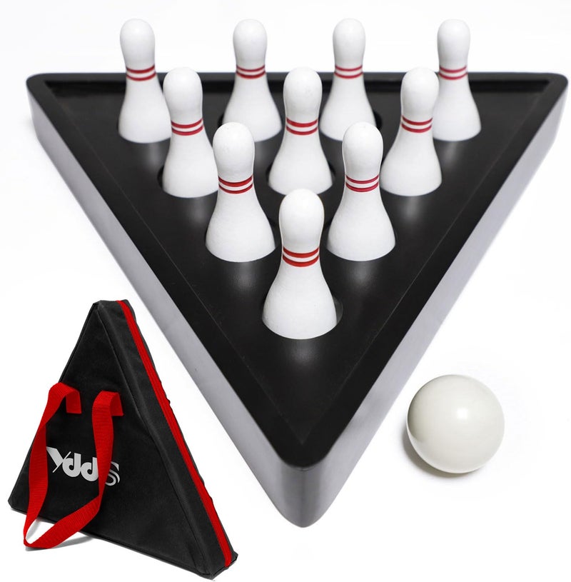 YDDS Shuffleboard Bowling Pin Set with 10 Pcs Premium Hardwood Bowling Pins Durabel Triangular Pinsetter Resin Bowling Ball and Carrying Bag, Fun for Shuffleboard Games - Image 1