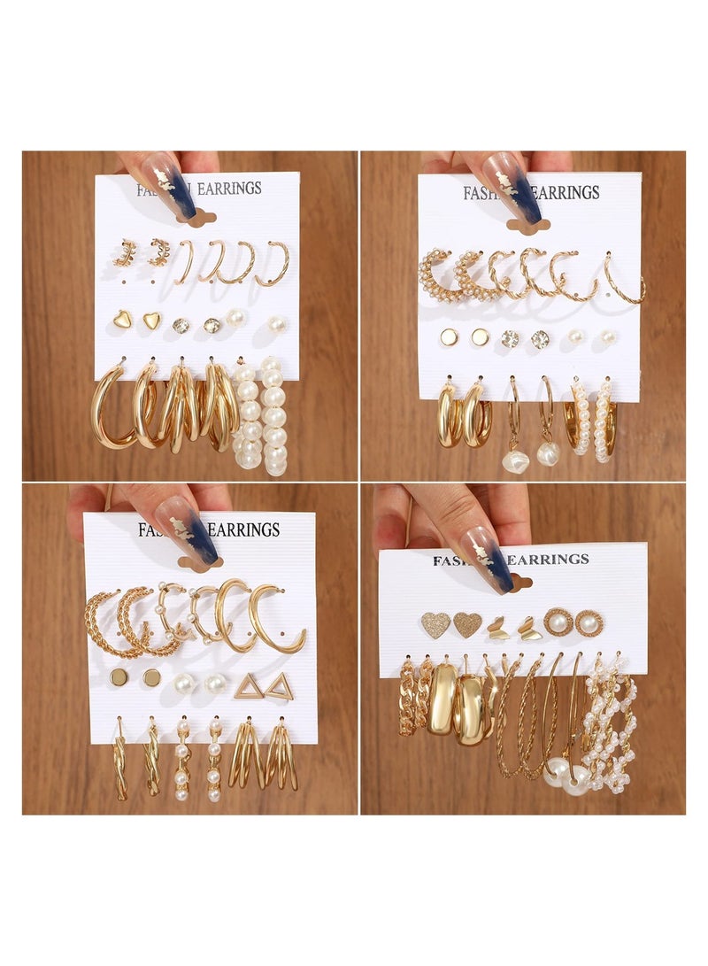 SYOSI 36 Pairs Gold Earrings Set for Women Girls, Fashion Pearl Chain Link Stud Drop Dangle Earrings Multipack Hoop Earring Packs, Hypoallergenic Dangle Earrings Jewelry for Gift - Image 5