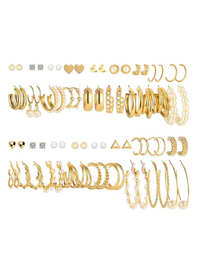 SYOSI 36 Pairs Gold Earrings Set for Women Girls, Fashion Pearl Chain Link Stud Drop Dangle Earrings Multipack Hoop Earring Packs, Hypoallergenic Dangle Earrings Jewelry for Gift - Image 1