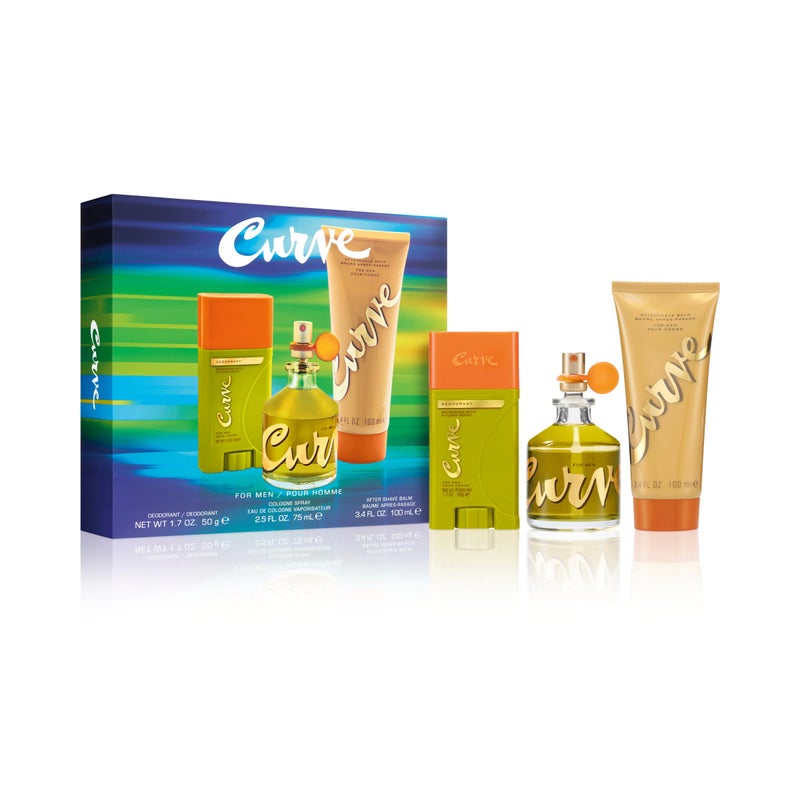 Curve for Men 3 Piece Fragrance Gift Set, Deodorant, Aftershave Balm & Cologne, Spicy Woody Magnetic Scent for Day or Night, 2.5 fl oz - Image 1