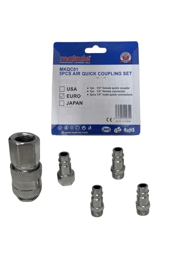 makute 5PCS Air Quick Coupling Set 1/4" Male & Female Connectors for Air Compressor Tools, Durable Pneumatic Fittings Kit for Garage, Workshop & Automotive Use – MKQC01 EU/US Type - Image 5