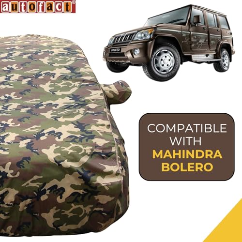 Autofact Bolero Waterproof Car Cover with Mirror Pockets, Jungle Print Army Design, 4x4 American Matty,Triple Stitched, Compatible with Mahindra Bolero Car Cover (2011 to 2021), Bolero Car Accessories - Image 2