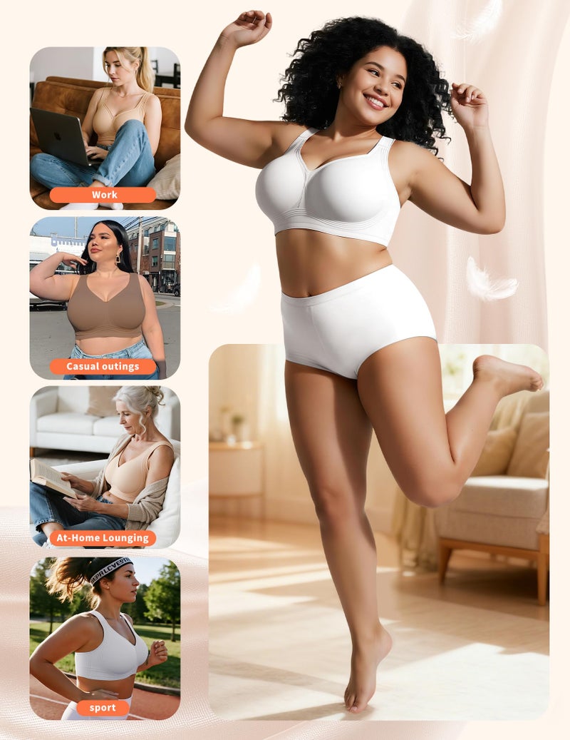PoseFree Supportive Bras Back Fat Coverage Plus Size Wireless Wireless Bras for Large Breasted Women (White,2XL) - Image 5