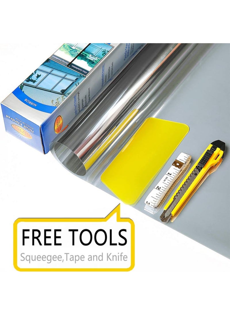 BPA - Heat Blocking Window Film 90x460cm Kit Anti-UV Heat Control Window Stick Tint Reflective No Glue Static Cling Adhesive DIY One Way Film for Home and Office Sun Glare Reduction with Tool - Image 1