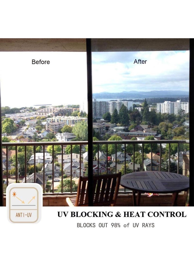 BPA - Heat Blocking Window Film 90x460cm Kit Anti-UV Heat Control Window Stick Tint Reflective No Glue Static Cling Adhesive DIY One Way Film for Home and Office Sun Glare Reduction with Tool - Image 1