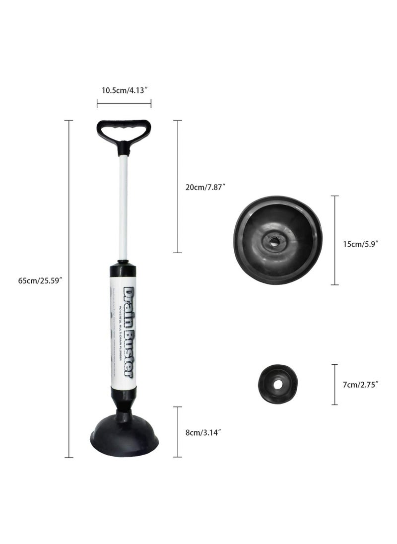SYOSI Drain Buster Toilet Air Plunger, Powerful Drain Plunger with 2 Type Suction Cups, Cleaner New Pump Air Tool Suitable for Toilet, Bathtub, Shower, Sink  - Image 2