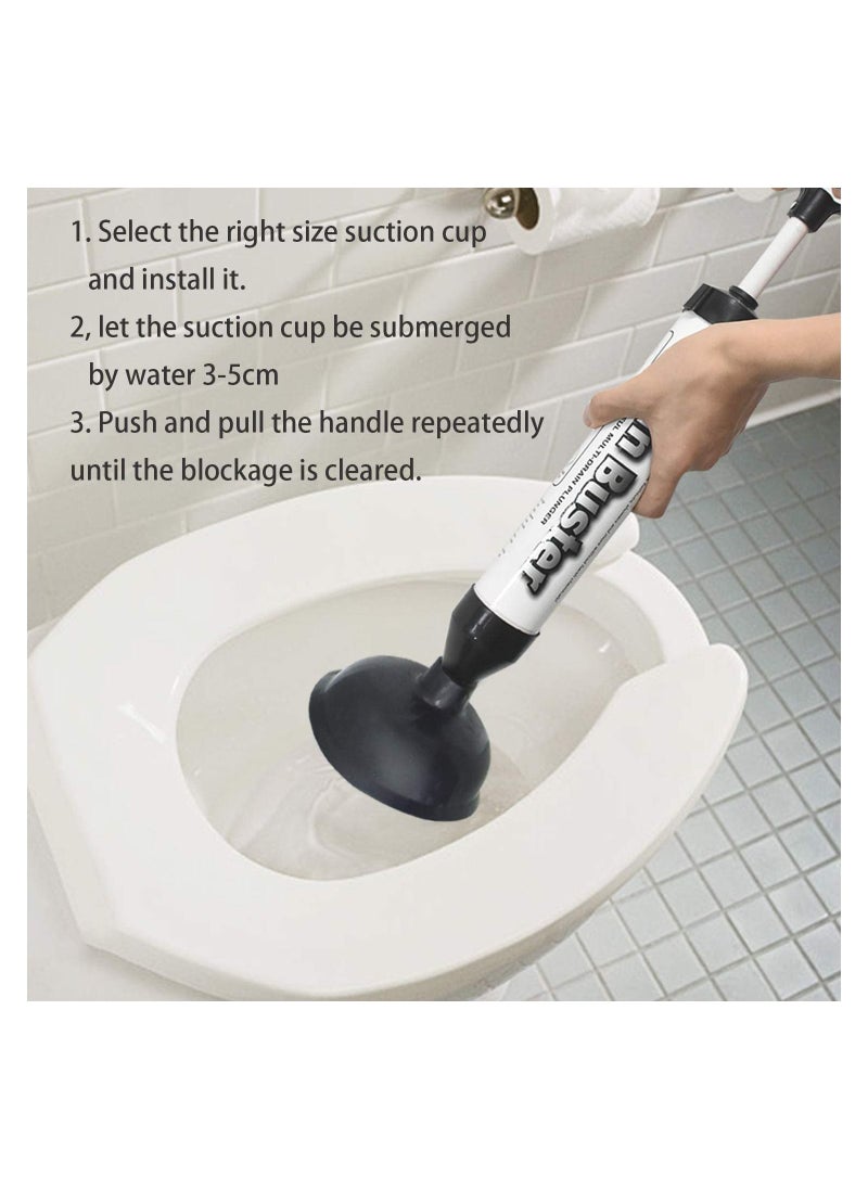 SYOSI - Drain Buster Toilet Air Plunger, Powerful Drain Plunger with 2 Type Suction Cups, Cleaner New Pump Air Tool Suitable for Toilet, Bathtub, Shower, Sink - Image 1