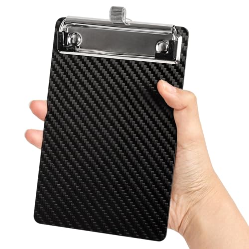 SBYURE Carbon Fiber Pocket Clipboard,A6 Size Black Clipboard Reinforced with Pen Clip & Hanging Loop Durable Small Clip Board for Outdoor, Office, Gifts(4.3x6.5 in) - Image 1