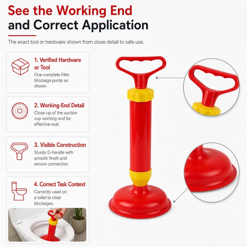 Fitto Bathroom Blockage Cleaner, Toilet Sink Drain Shock Pump Plunger, Sucker Pipe Cleaning Tool, Durable, Easy to Use-Assorted - Image 2