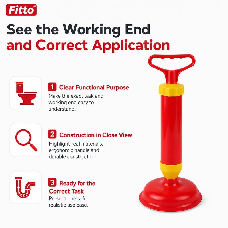 Fitto Bathroom Blockage Cleaner, Toilet Sink Drain Shock Pump Plunger, Sucker Pipe Cleaning Tool, Durable, Easy to Use-Assorted - Image 5