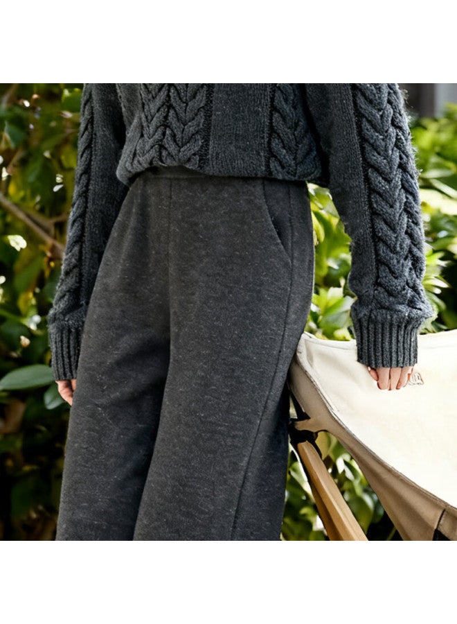 Fan Qin Thickened Wool Blend Glutinous Rice Pants Autumn Winter Woolen Warm Casual Trousers 353ka5247x Dark Heather Gray M - Image 4