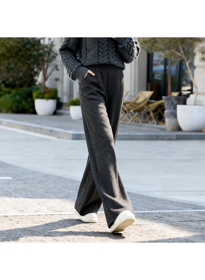 Fan Qin Thickened Wool Blend Glutinous Rice Pants Autumn Winter Woolen Warm Casual Trousers 353ka5247x Dark Heather Gray M - Image 3