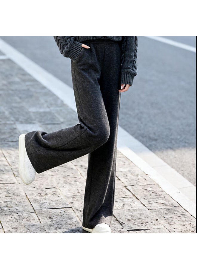 Fan Qin Thickened Wool Blend Glutinous Rice Pants Autumn Winter Woolen Warm Casual Trousers 353ka5247x Dark Heather Gray M - Image 2