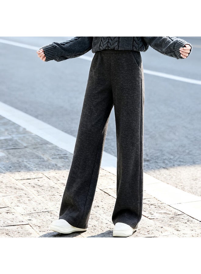 Fan Qin Thickened Wool Blend Glutinous Rice Pants Autumn Winter Woolen Warm Casual Trousers 353ka5247x Dark Heather Gray M - Image 1