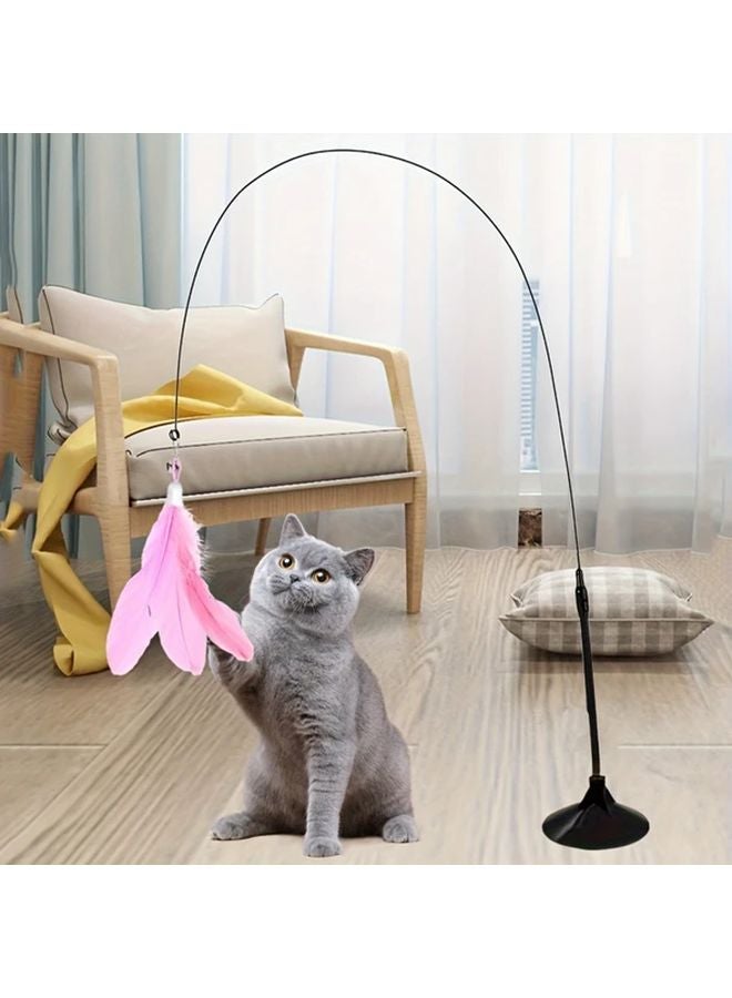 عصا لعبة القط الأسود التشويقية مع قاعدة شفاطة وريشة وجرس للترفيه الذاتي متينة - Image 4