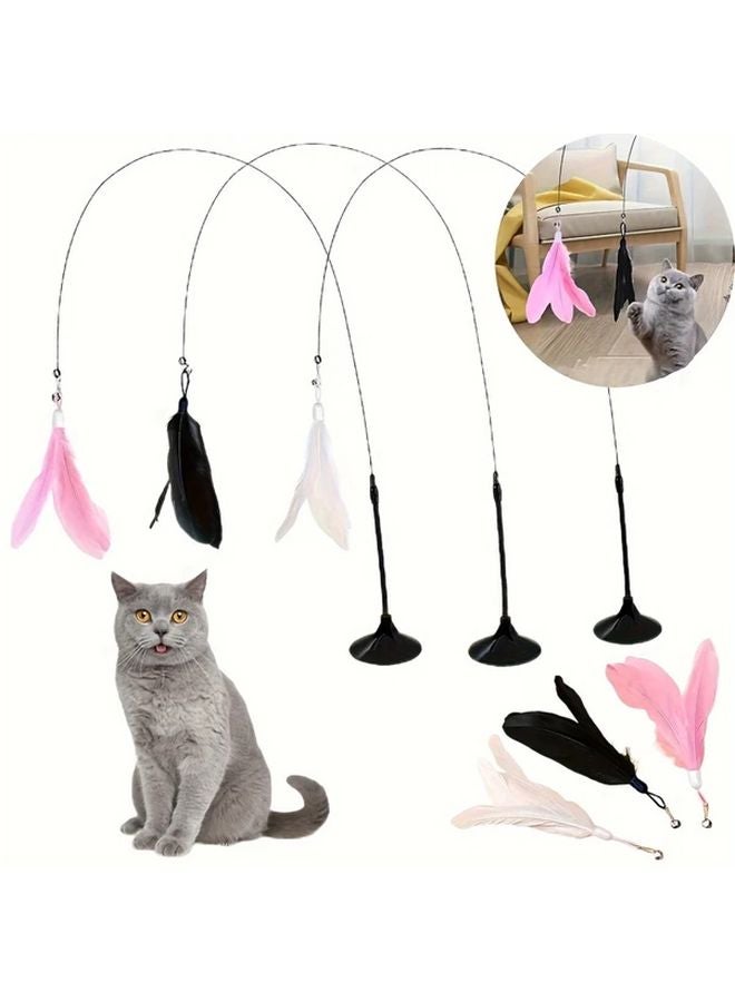 عصا لعبة القط الأسود التشويقية مع قاعدة شفاطة وريشة وجرس للترفيه الذاتي متينة - Image 2