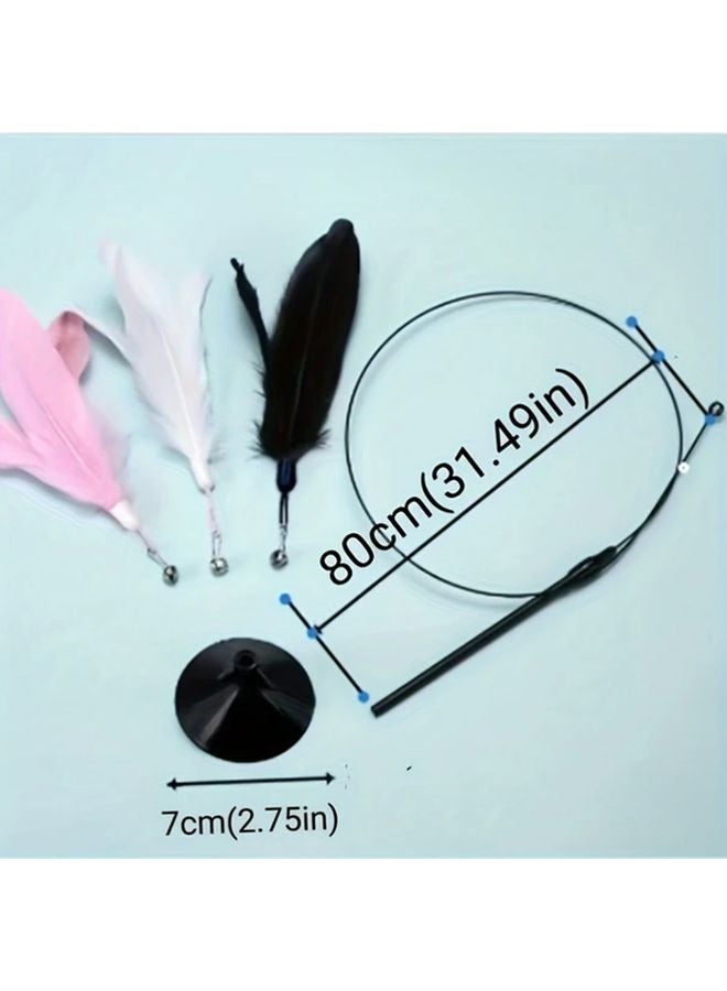 عصا لعبة القط الأسود التشويقية مع قاعدة شفاطة وريشة وجرس للترفيه الذاتي متينة - Image 3