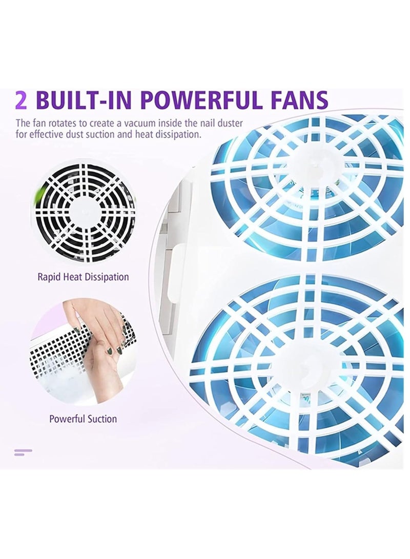 80W Desktop Nail Dust Collector, Low Noise & Strong Suction Nail Vacuum for Acrylic & Gel Nail Polishing, Comes with 2 Dust Collection Bags - Image 2