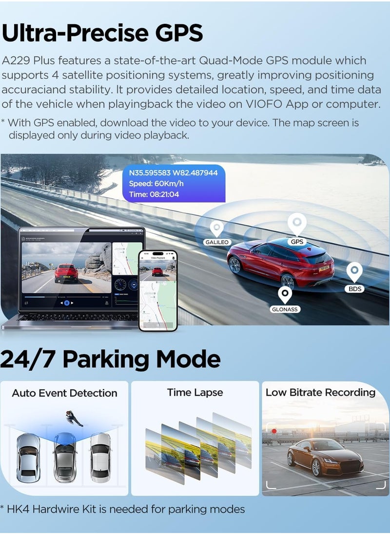 Viofo - VIOFO A229 Plus Dash Cam Front and Rear Dual STARVIS 2 Sensors 2 Channel HDR 1440P+1440P Voice Control Car Dash Camera 5GHz Wi-Fi Ultra-Precise GPS 24 Hours Parking Mode Support 512GB Max - Image 1