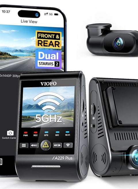 VIOFO A229 Plus Dash Cam Front and Rear Dual STARVIS 2 Sensors 2 Channel HDR 1440P+1440P Voice Control Car Dash Camera 5GHz Wi-Fi Ultra-Precise GPS 24 Hours Parking Mode Support 512GB Max
