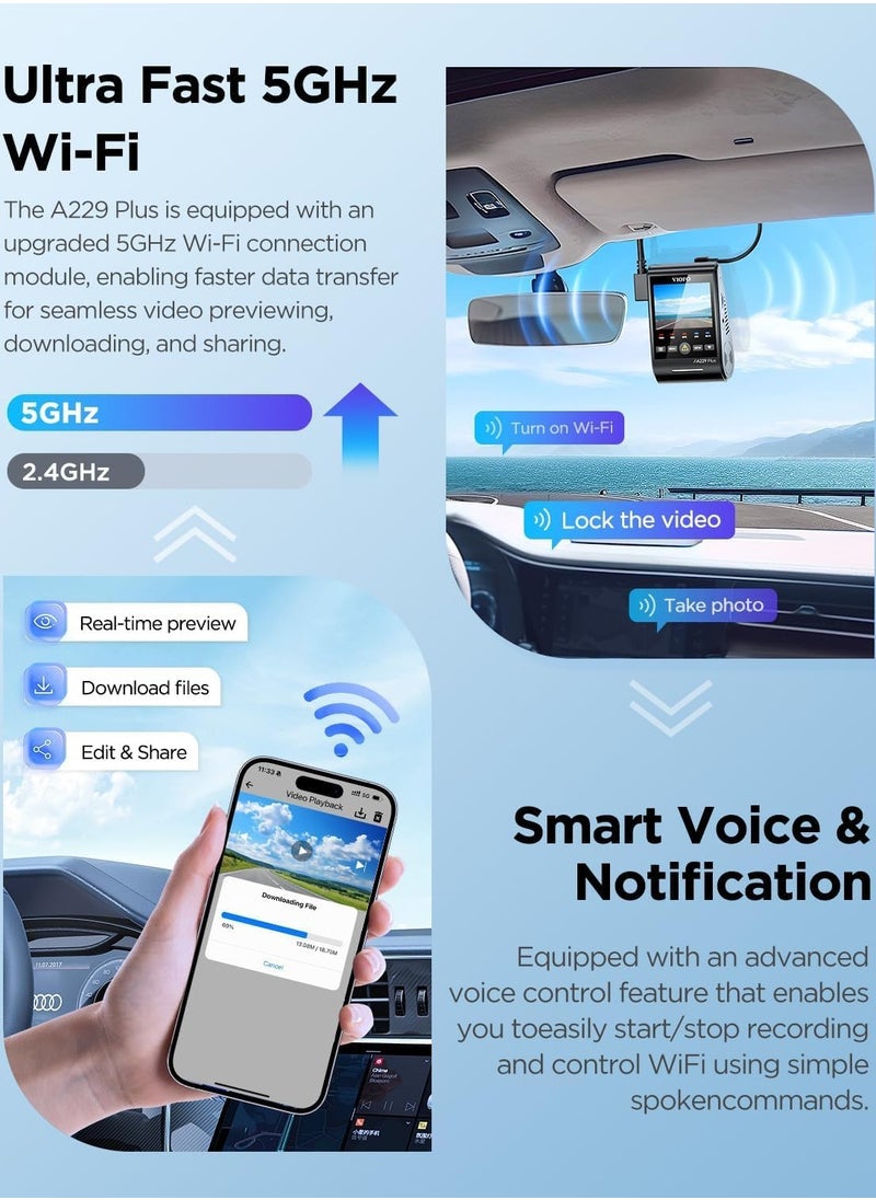 Viofo - VIOFO A229 Plus Dash Cam Front and Rear Dual STARVIS 2 Sensors 2 Channel HDR 1440P+1440P Voice Control Car Dash Camera 5GHz Wi-Fi Ultra-Precise GPS 24 Hours Parking Mode Support 512GB Max - Image 1