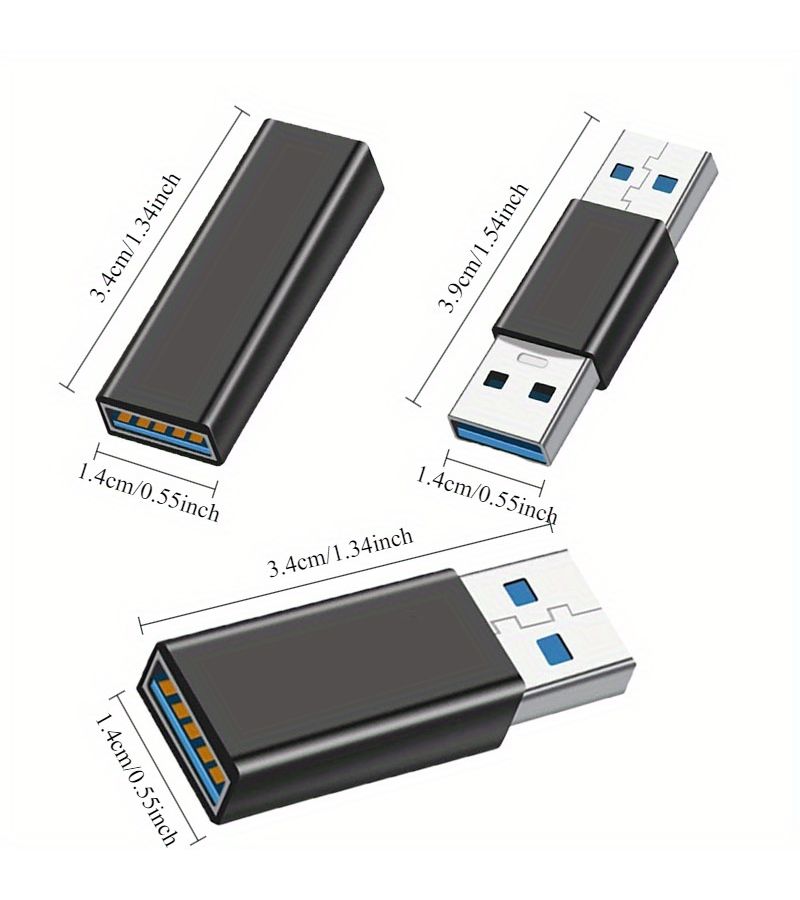 USB 3.0 Adapter Kit 3 Pack Female Female Male Male Converter Black - Image 2