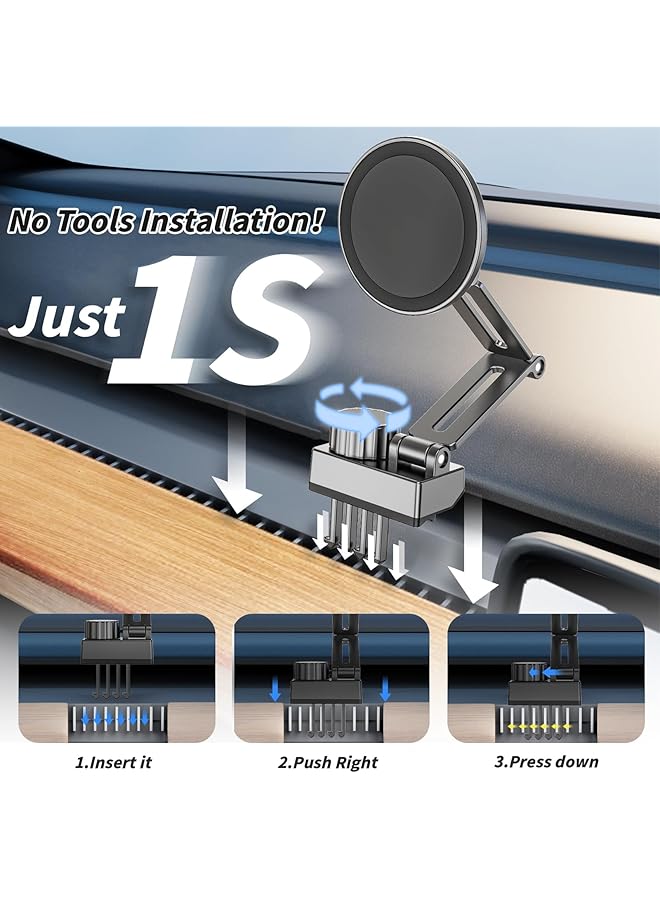 KASTWAVE Phone Holder For Tesla Model - Stable Metal Mount For Model 3 & Model Y, 360° Rotation, Universal Fit For Iphone 12-15 Magsafe, N52 Magnets - Image 2