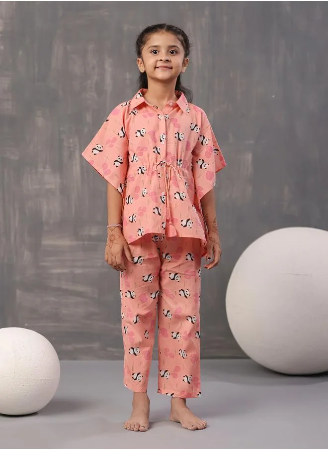 sanskrutihomes Panda Print Collared Kaftan & Pyjama Set by Styli