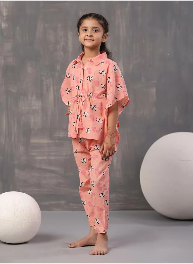 sanskrutihomes Panda Print Collared Kaftan & Pyjama Set by Styli