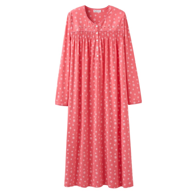 Keyocean Women Nightgowns, Soft Cotton Comfortable Long Sleeves Ladies Nightdress, Snowflakes on Pink, Medium - Image 1