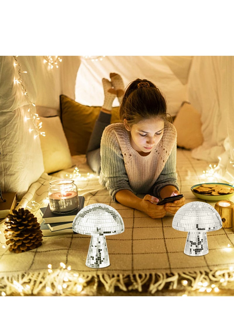 كابتن تيك 2 Pcs Mushroom Disco Ball, Mushroom Mirror Glitter Disco Ball, Silver Disco Ball, Creative Disco Ball Mushroom Shape for Home Decor Party Stage Props for bar, Party, Room, Table Decor (6+7Silver) - Image 4