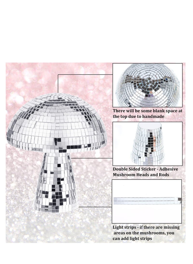 كابتن تيك 2 Pcs Mushroom Disco Ball, Mushroom Mirror Glitter Disco Ball, Silver Disco Ball, Creative Disco Ball Mushroom Shape for Home Decor Party Stage Props for bar, Party, Room, Table Decor (6+7Silver) - Image 2