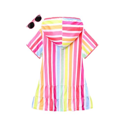 LUCKYGAL Terry Swim Cover-Up for Girls Kids Beach Swimsuit Coverup Bathing Suit, Size 10 11 Pink Striped - Image 3