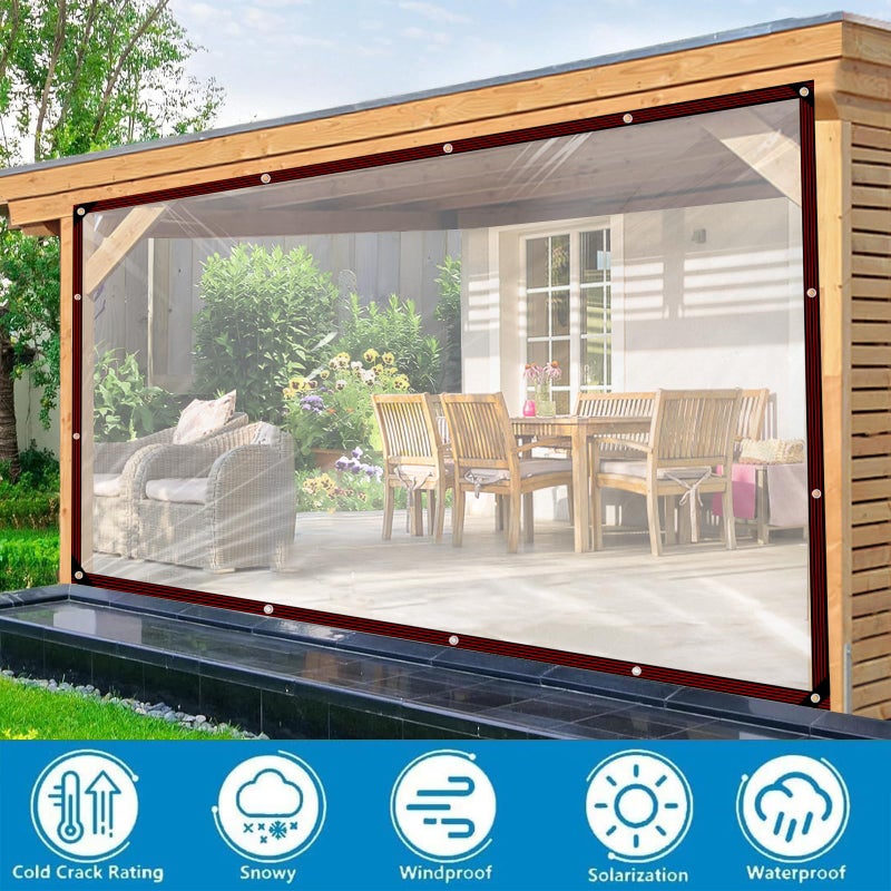 ADRUEKMV Clear Tarp - Heavy Duty Waterproof 8x10FT Plastic Tarps with Grommets Clear Vinyl Tarps for Outdoor Porches Transparent Tarpaulin for Patio Enclosure Roofs Greenhouse Plant Chicken Coop Cover - Image 2